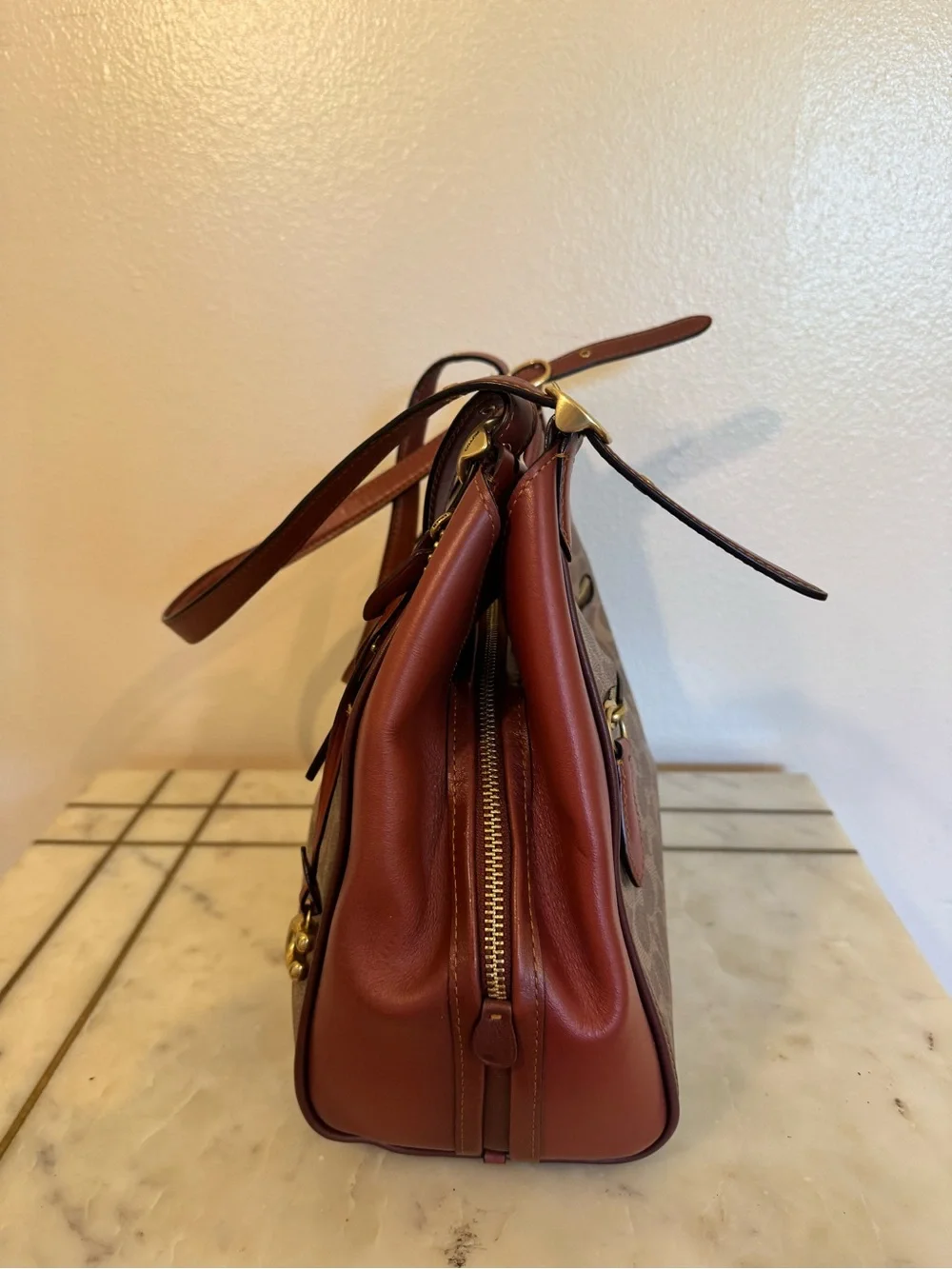 COACH Lori Leather/Canvas Logo Shoulder Bag.